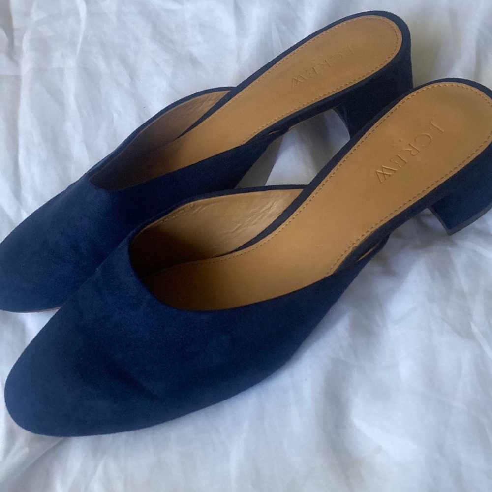 J. Crew Navy Suede Block Heels Mules Size 9